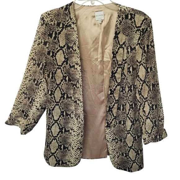 Vtg Ellison Blazer Jacket  Womens L Snake Print Open Front Beige Black Polyester - Picture 1 of 10